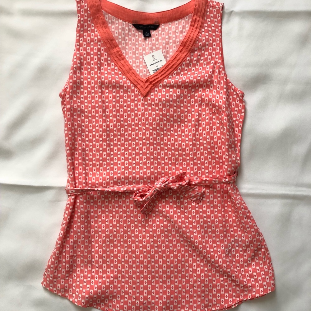 Coral Patterned Tommy Hilfiger Blouse with Tie